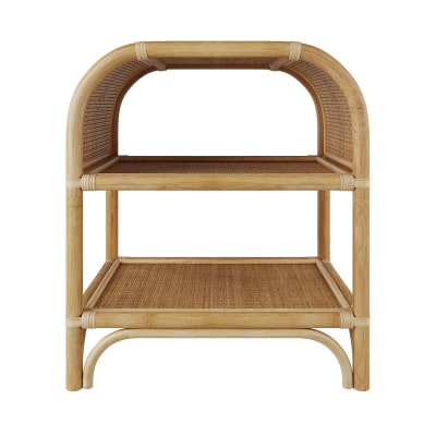 Table de chevet avec étagères en rotin