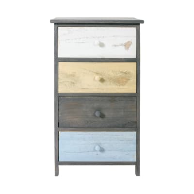 Chiffonnier colorée en bois gris bleu et blanc avec 4 tiroirs
