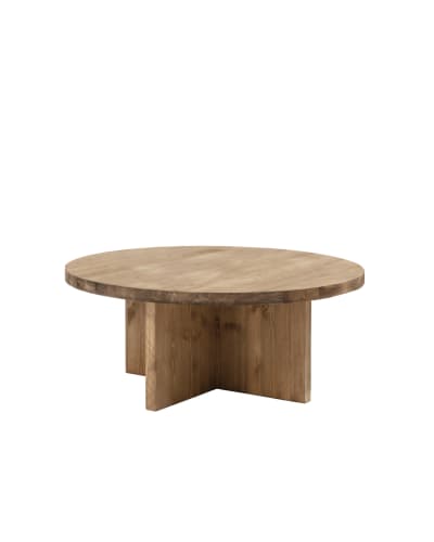 Table basse ronde en bois de sapin vieilli Ø80x33,2cm