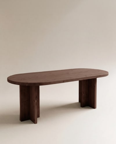Table à manger ovale en bois de sapin marron 180x75cm