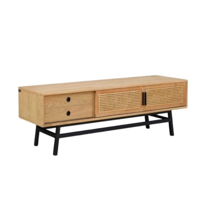 Meuble tv style scandinave en chêne 2 portes 1 tiroir beige