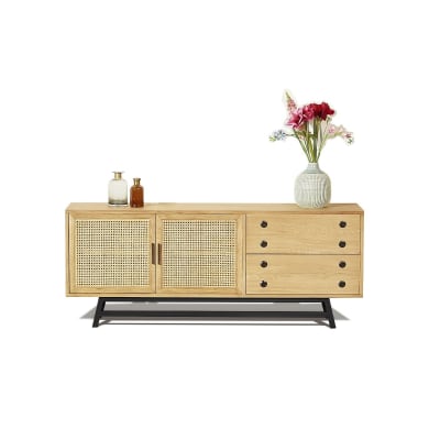 Buffet style scandinave en chêne 2 portes et 2 tiroirs beige