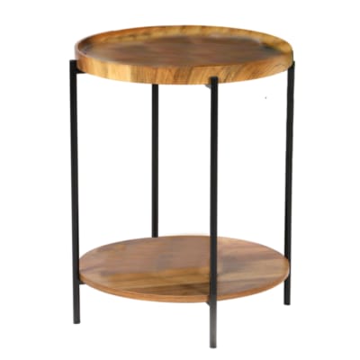 Table d'appoint bout de canapé bois et métal noir - 42x42x51cm