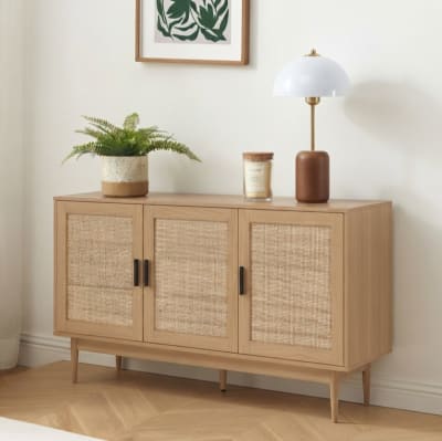 Buffet effet chêne et cannage rotin 130cm