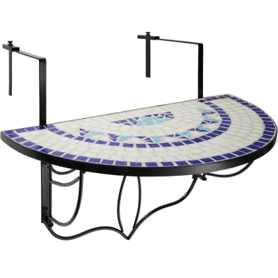 Table de balcon en acier mosaïque et ciment 75 x 65 x 62 cm blanc/bleu