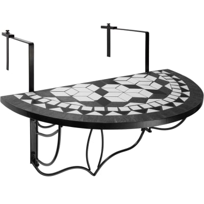 Table de balcon en acier mosaïque et ciment 75x65x62cm noir/blanc