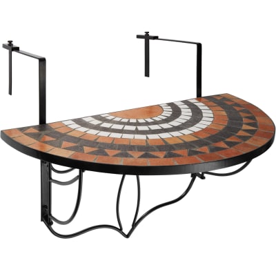 Table de balcon acier mosaïque et ciment 75x65x62cm terracotta/blanc