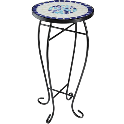 Table de balcon en acier mosaïque et ciment  30x30x615cm blanc/bleu