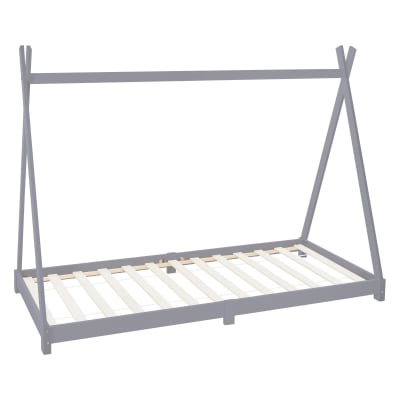Lit enfant tipi au sol 90x200 cm gris clair bois massif avec sommier