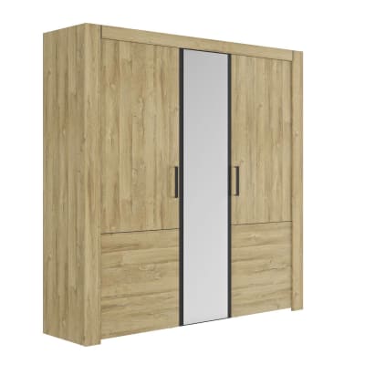 Armoire 3 porte avec 1 miroir effet bois