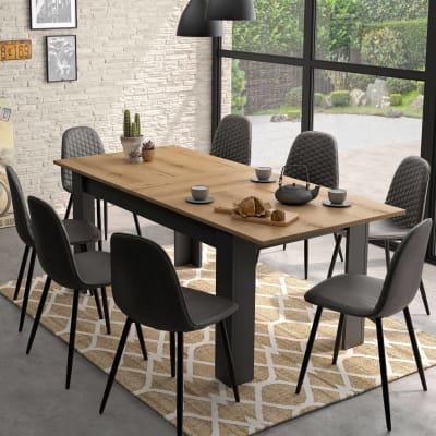 Table extensible effet bois et noir 6 à 8 places