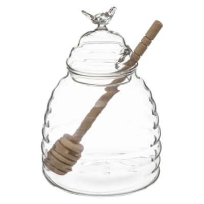 Pot à miel verre et cuillère bois de chêne