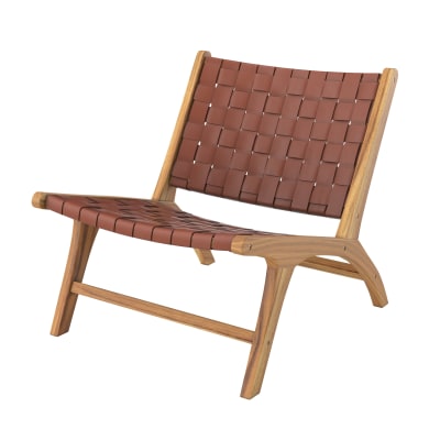 Fauteuil en teck et cuir tressé marron