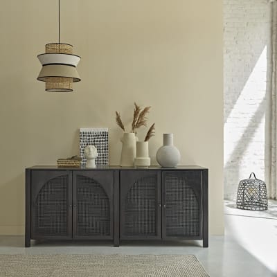 Buffet en manguier massif et cannage noir 175 cm