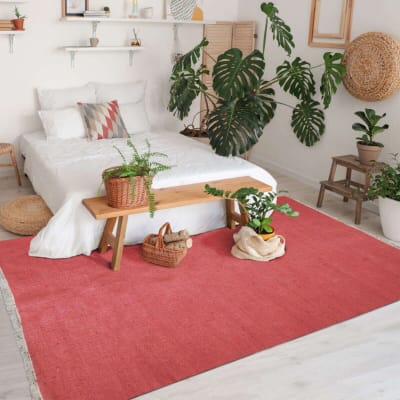 Tapis jute et coton avec franges terra cotta 160x230