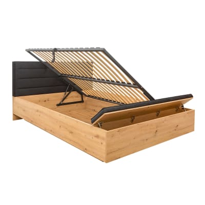 Lit coffre 160x200 avec banc panneaux mélaminés noir