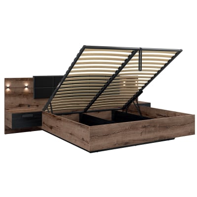 Lit coffre 180x200 sommier chevet led panneaux particules noir