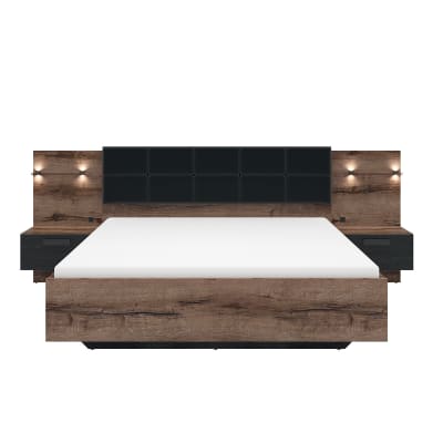 Lit 180x200 chevet led et prise usb panneaux particules noir
