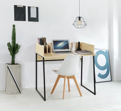 Bureau en métal et bois crème