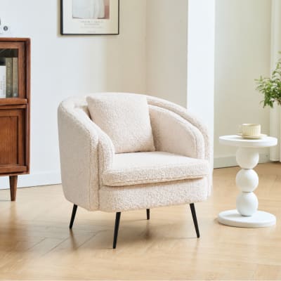 Fauteuil de salon en métal et bouclette blanche