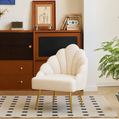 Fauteuil retro en métal et boucles blanches