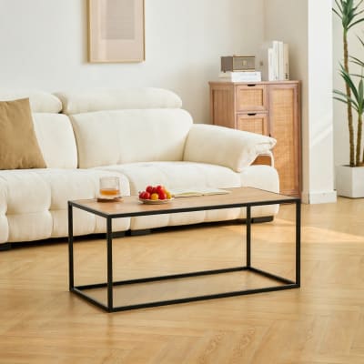 Table basse industrielle en bois et métal noir