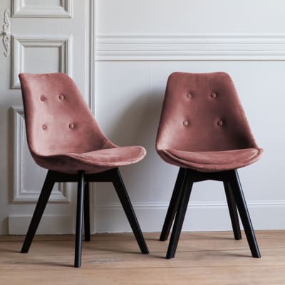 Lot de 2 chaises en velours rose et bois de hêtre noir