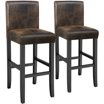Lot de 2 tabourets de bar bois simili cuir avec dossier marron antique