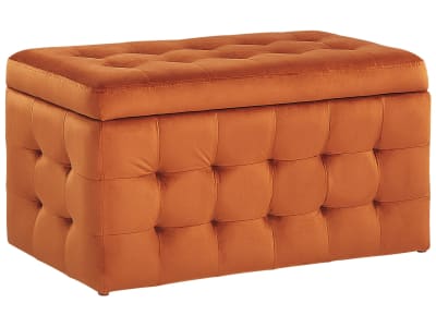 Pouf de rangement velours orange