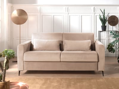 Canapé convertible express 3 places en velours matelas 12 cm beige