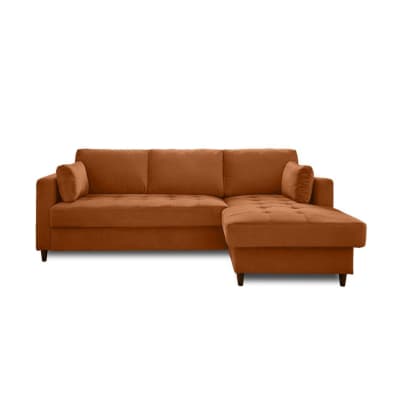 Canapé d'angle droit convertible 4 places en velours rouille