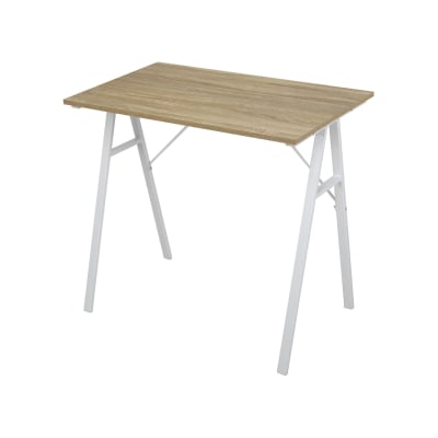 Bureau compact en fibre de bois et acier blanc et beige