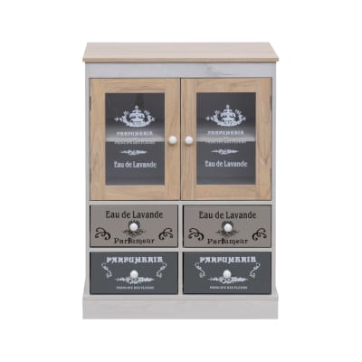 Cabinet vitrine à 2 tiroirs et 2 portes en aggloméré multicolore