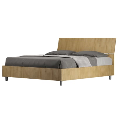 Lit coffre 160x190 tête de lit inclinée effet bois chêne nature