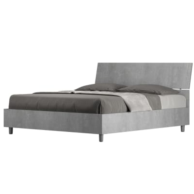 Lit coffre 160x190 tête de lit inclinée effet bois gris béton