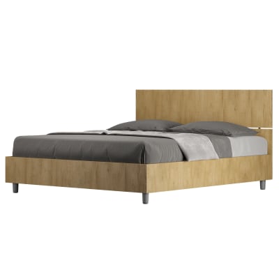 Lit avec sommier 160x190 tête de lit droite effet bois chêne nature