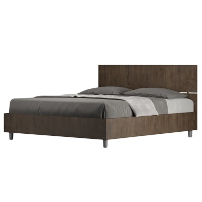 Lit coffre 160x190 tête de lit droite effet bois noyer
