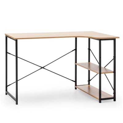 Bureau noir, 2 étagères, style industriel, 120 cm longueur