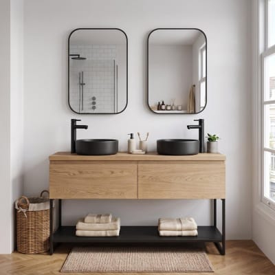 Meuble double caisson chêne et piètement sous vasque 120 cm