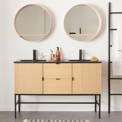 Meuble double vasque 140cm chêne  sur pieds avec plan vasque en résine