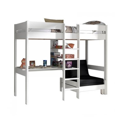 Vipack PINO Lit mezzanine et fauteuil laqué Blanc