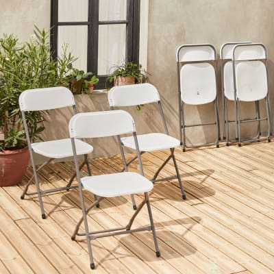 6 chaises de réception pliantes blanches en plastique et métal