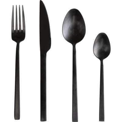 Couverts de table en acier inoxydable noir 16 pièces