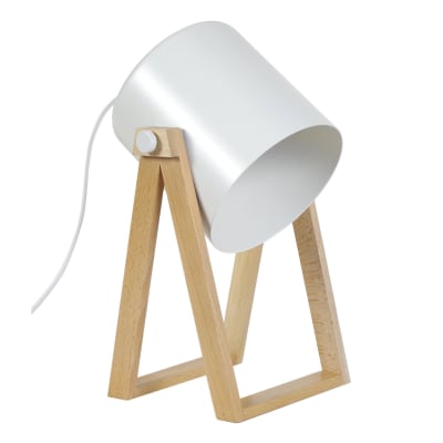 Lampe à poser bois naturel abat-jour métal ivoire