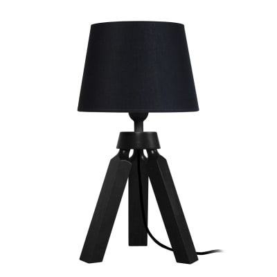 Lampe de table bois noir abat-jour tissu noir