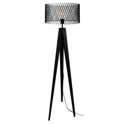Lampadaire bois noir abat-jour métal noir