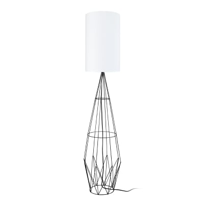 Lampadaire métal noir abat-jour tissu blanc