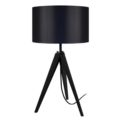 Lampe trepied bois noir abat-jour noir
