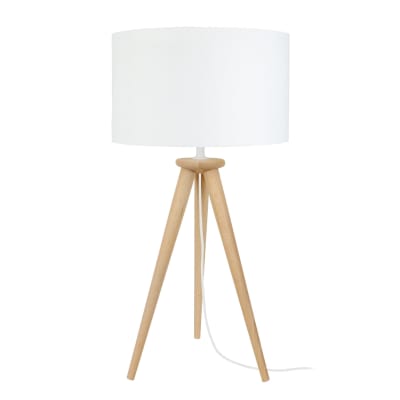 Lampe de table trépied bois naturel  abat-jour tissu écru