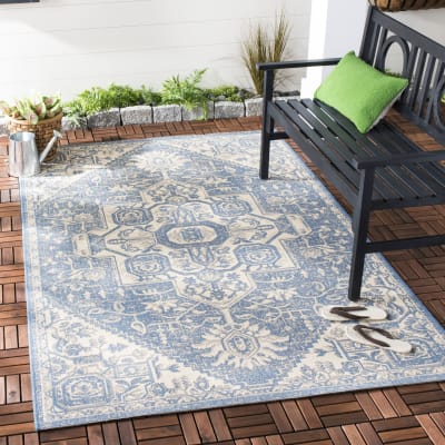 Tapis médaillon en polypropylène beige/bleu, 122 x 183 cm
